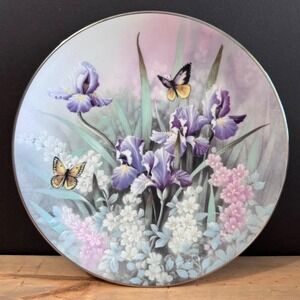 Vintage 1991 Topaz Beauties Butterflies and Purple Iris Collectable Plate